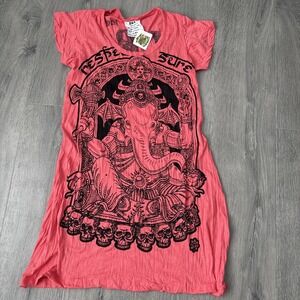 SURE Original Tshirt dress L/XL short sleeve cotton Elephant skulls graphic